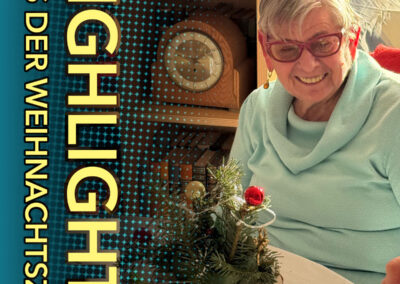 ewohnerin beim Basteln eines Weihnachtsgestecks im betreuten Wohnen in Binz